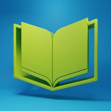 Green Open book icon isolated on blue background. Minimalism concept. 3D re.. Stock Illustration