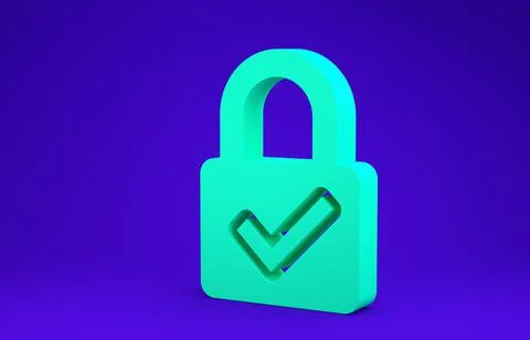 Green Open padlock and check mark icon isolated on blue background. Cyber sec Stock Illustration