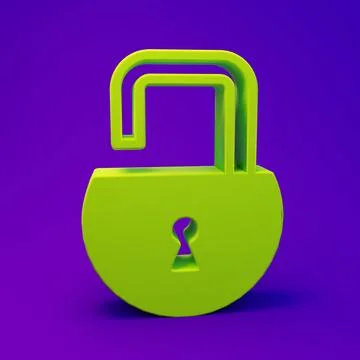 Green Open padlock icon isolated on purple-blue background. Opened lock sig.. 스톡 일러스트