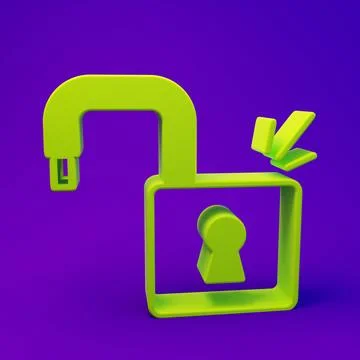 Green Open padlock icon isolated on purple-blue background. Opened lock sig.. 스톡 일러스트