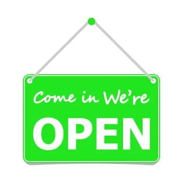 Green Open Sign Icon Vector Illustration Come In, We're Open Stock Illustration