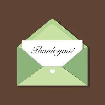 Green opened envelope with message Thank you Stock Illustration