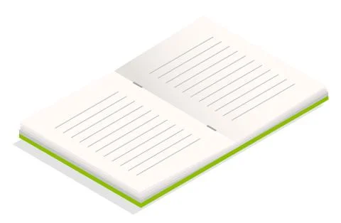 Green Opened Notebook Isolated Isometric Vector Illustrazione stock