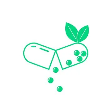 Green opened pill with leaf Stock Illustration