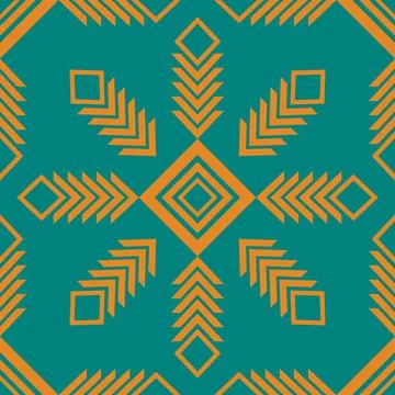 Green orange aztec floral pattern Stock Illustration