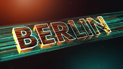 Green Orange Berlin 3D Perspective Text Dotted Lines Particle Breeze Effect  Stock Illustration