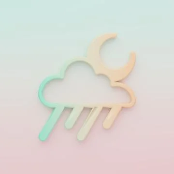 Green-orange Cloud with rain and moon icon isolated on color background. Ra.. 스톡 일러스트