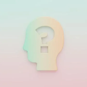 Green-orange Human head with question mark icon isolated on color backgroun.. Stock Illustration