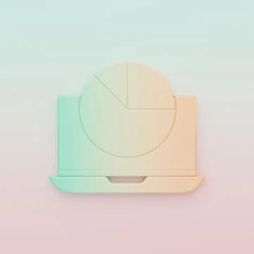 Green-orange Laptop with graph chart icon isolated on color background. Rep.. Stock Illustration