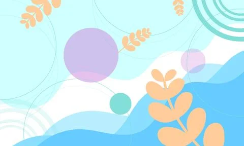 Green orange leaf flower tree with outline circles shape on pastel light co.. Illustrazione stock