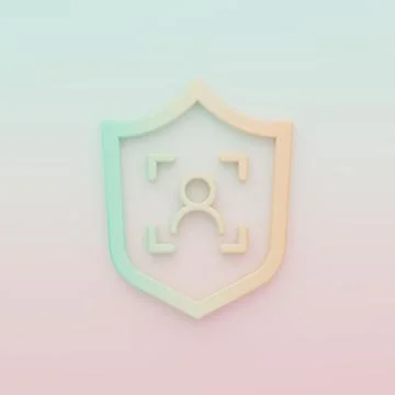 Green-orange Shield face recognition icon isolated on color background. Fac.. Stock Illustration