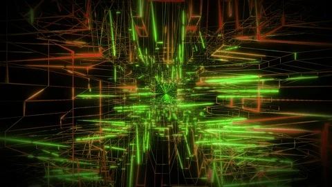 Green orange wireframe visual loop design background 3d rendering Stock Footage 112619586