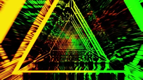 Green with orange yellow neon triangle gradient VJ seamless loop0001-0240 Stock Footage 340066414