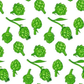 Green organic artichoke seamless pattern on white background. Green vegetab.. Stock Illustration