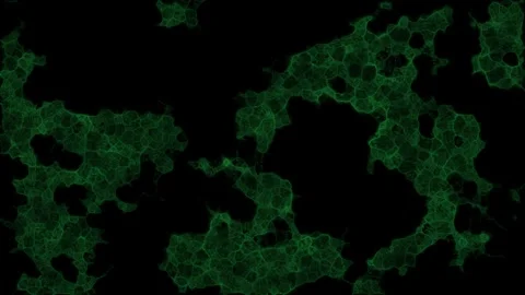 Green organic cells multiplying in dark fluid with motion blur and soft focus Video stock 341657180