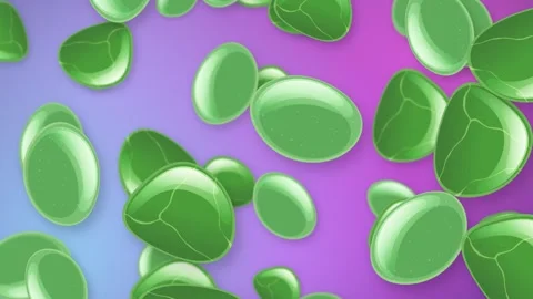 Green Organic Shapes Falling Over Purple Mesh Background Stock Footage 344518885