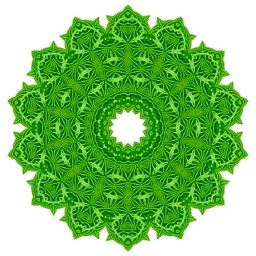 Green Ornamental Line Pattern. Round Texture. Oriental Geometric Ornament Stock Illustration