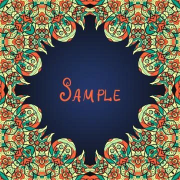 Green ornate frame with  paisley pattern. Vector illustration Stock Illustration