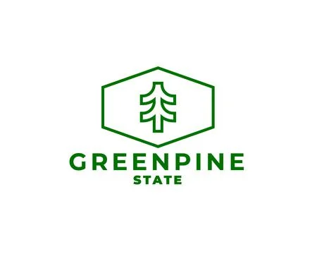 Green outline pine tree badge logo design template Stock Illustration