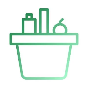 Green Outline Pot with Various Objects on White Stock Illustration