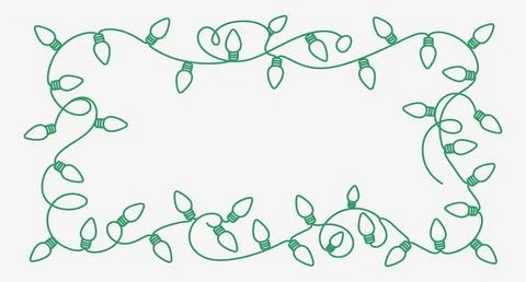 Green outline rectangular frame made of christmas fairy string lights Stock Illustration