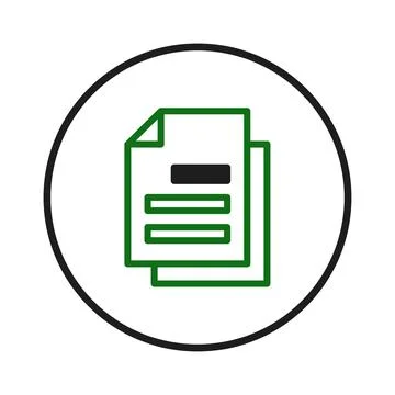 Green outlined document icon representing paperwork and filing systems with.. 库存插图
