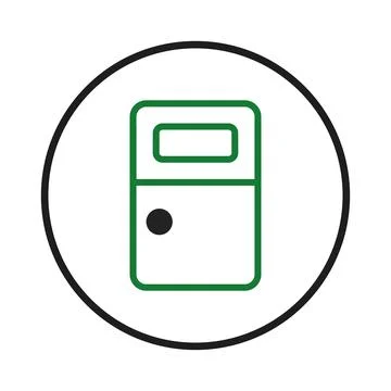 Green outlined door inside black circle design element representing secure .. Stock Illustration