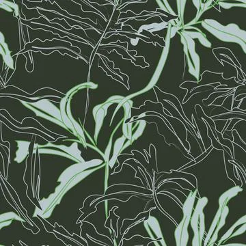 Green Outlined Leaf seamless pattern design Stock Illustration