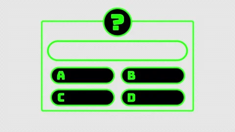 Green outlined quiz panel with four answer choices and a question badge Stock Footage 339116518