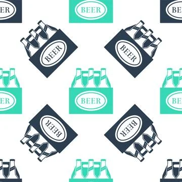Green Pack of beer bottles icon isolated seamless pattern on white background Illustrazione stock