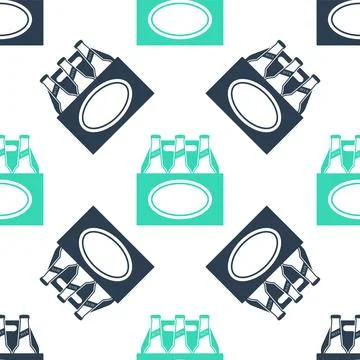 Green Pack of beer bottles icon isolated seamless pattern on white background Stock Illustration