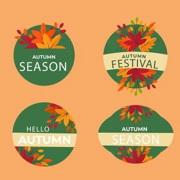 Green pack of flat autumn labels Stock Illustration