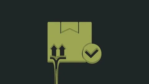 Green Package box with check mark icon isolated on black background. Parcel box Stock Footage 235423335