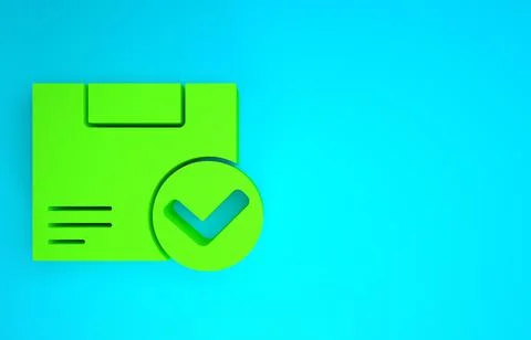 Green Package box with check mark icon isolated on blue background. Parcel bo Stock Illustration