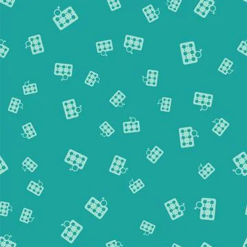 Green Packaging of birth control pills icon isolated seamless pattern on green Stock Illustration