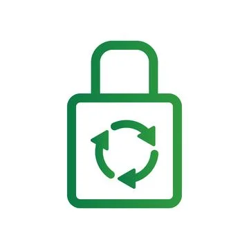 Green padlock icon with circular arrows representing security and recycling.. Stockillustratie