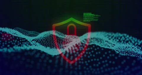 Green padlock icon symbolizes global data security in a digital video. Stock Footage 330732691