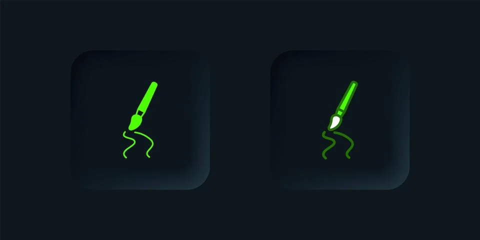 Green Paint brush icon isolated on black background. Black square button. V.. Stock Illustration