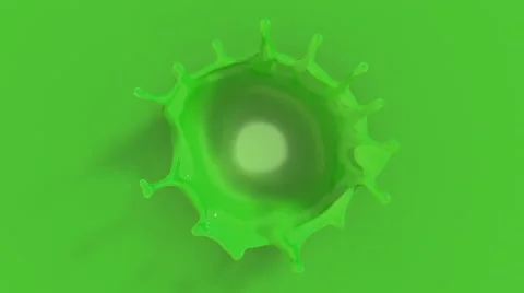 Green paint drop falling in slow motion making beautiful crown splash Stock Footage 61714910
