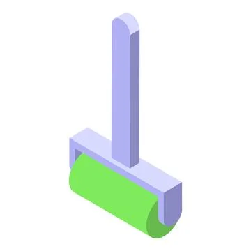 Green paint roller with a long handle in isometric view Illustration