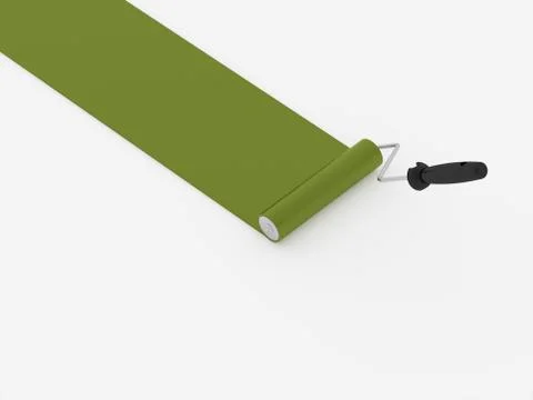 Green paint roller stroke on white background Stock Illustration