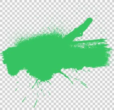 Green paint splash is making brushstroke with splatters, transparent background, Stock Illustration