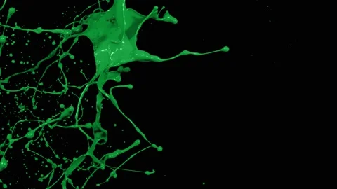 Green paint splash thrown in slow motion, liquid isolated on black (4K) Stock Footage 137112443