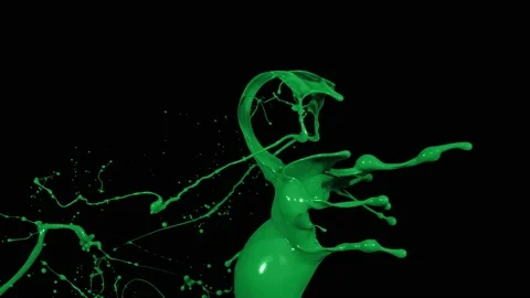 Green paint splash thrown in slow motion, liquid isolated on black (4K) Stock Footage 137112565