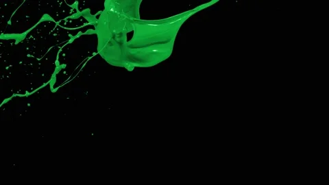 Green paint splash thrown in slow motion, liquid isolated on black (4K) Stock Footage 137112687