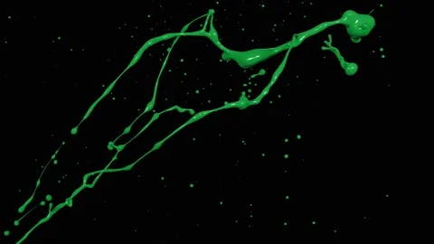 Green paint splash thrown in slow motion, liquid isolated on black (4K) Stock Footage 137112924