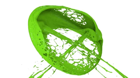 Green paint splashes collide in slow motion and form ring (FULL HD) Stock Footage 37035251