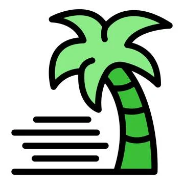 Green palm tree blowing in the wind on tropical island paradise Stock Illustration
