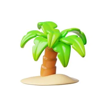 Green palm tree on sand 3D style vector illustration, cartoon tree plant on 스톡 일러스트