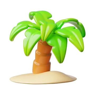 Green palm tree on sand 3D plastic style vector icon, cartoon tree plant on 스톡 일러스트